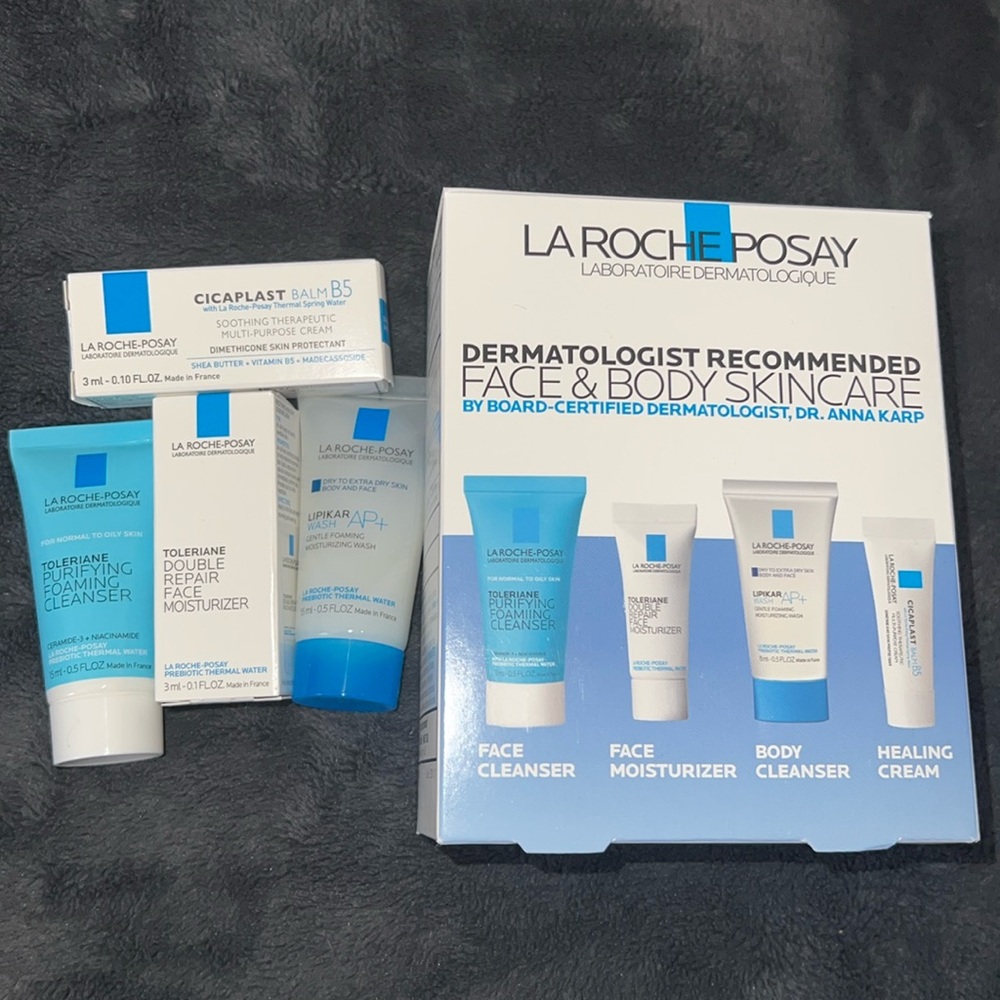 New Set of 4 Travel Set La Roche Posay Face & Body Cleanser, Moisturizer & Cream